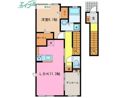 ハイライン ウエスト(1LDK/2階)の間取り写真