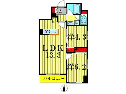 錦糸町アムフラットⅡ(2LDK/6階)の間取り写真