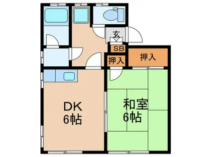 ベアーハイム(1DK/2階)の間取り写真