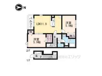 カーサ・プラシード(2LDK/2階)の間取り写真