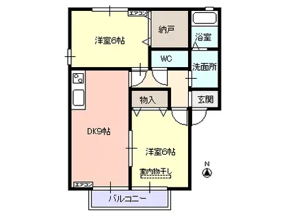 ルミエール桧C棟(2DK/2階)の間取り写真