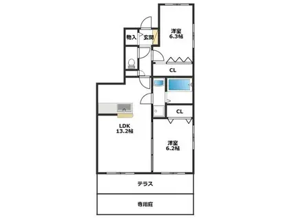 サンライズ(2LDK/1階)の間取り写真
