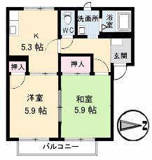 フレグランスAS D棟(2K/1階)の間取り写真