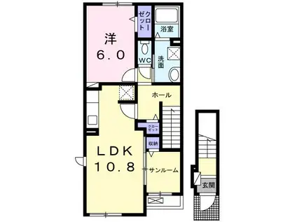 近鉄長野線 喜志駅 徒歩18分 2階建 築4年(1LDK/2階)の間取り写真