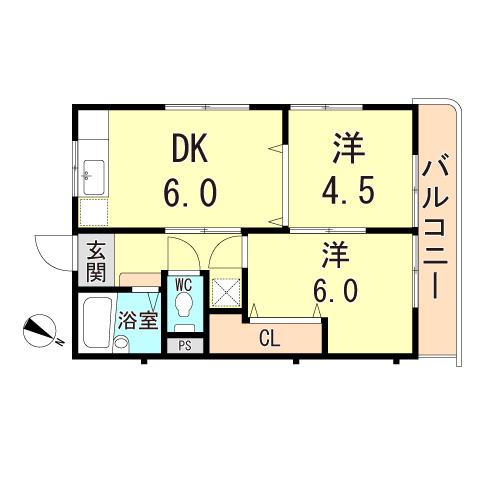 グレイスハイツ大田町(2DK/1階)の間取り写真