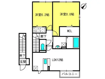 グリーンコート壱番館(2LDK/2階)の間取り写真