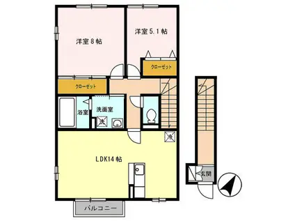 パセオプラシードV(2LDK/2階)の間取り写真