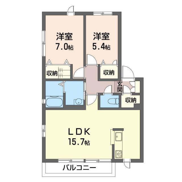ソレイユB(2LDK/2階)の間取り写真