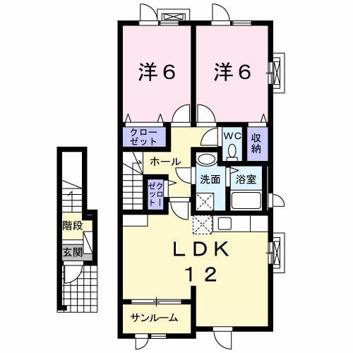 リュミエールI(2LDK/2階)の間取り写真