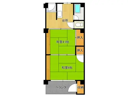 第1湊川マンション(2K/4階)の間取り写真