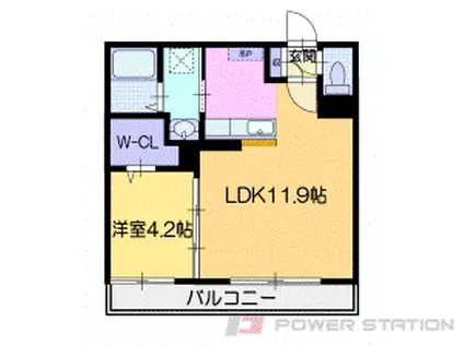 ヴォヤージュ新札幌(1LDK/2階)の間取り写真