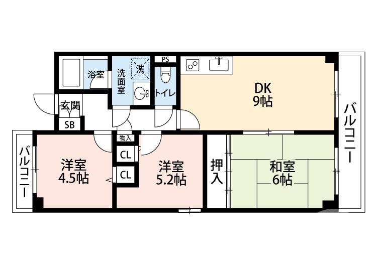 エクセル三国ヶ丘(3DK/2階)の間取り写真