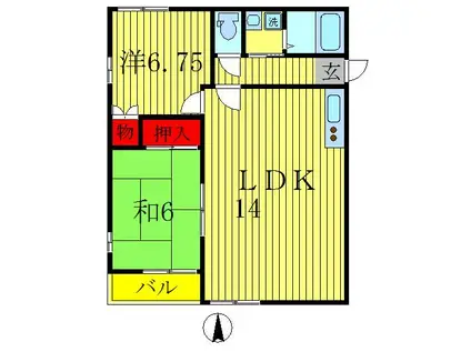 流山パークハイツ(2LDK/2階)の間取り写真