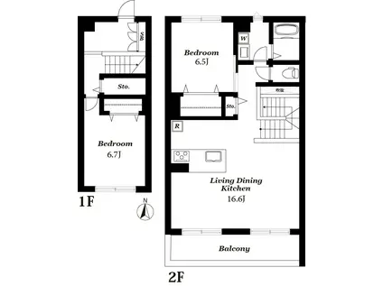風香花京院(2LDK/2階)の間取り写真