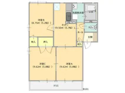 セピアコート B(3K/1階)の間取り写真