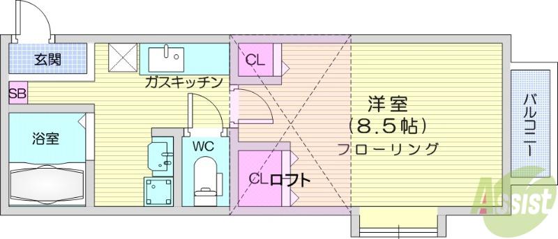プリムヴェールⅢ(1K/2階)の間取り写真