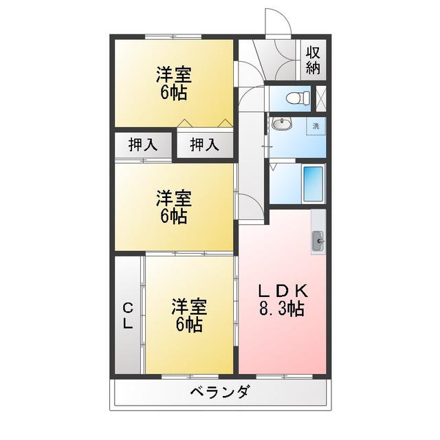 コーポ匠 B棟(3LDK/2階)の間取り写真