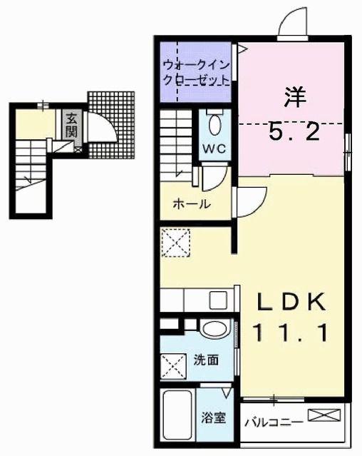 シャルム ドミールII(1LDK/2階)の間取り写真