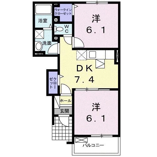 ミニヨン フィオーレ II(2DK/1階)の間取り写真