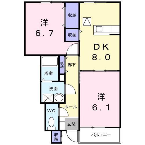 サンヒルズA(2DK/1階)の間取り写真