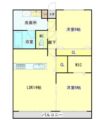 ガーデンヒルズ城南8(2LDK/2階)の間取り写真