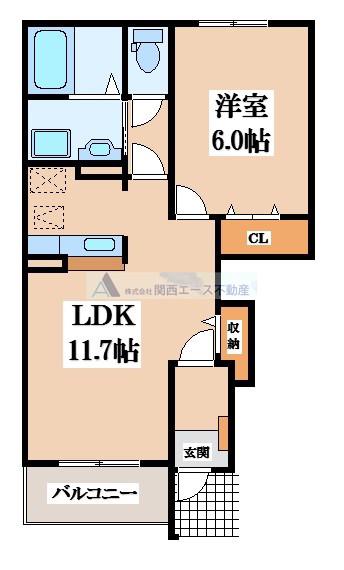 グロースハイツ新石切I(1LDK/1階)の間取り写真