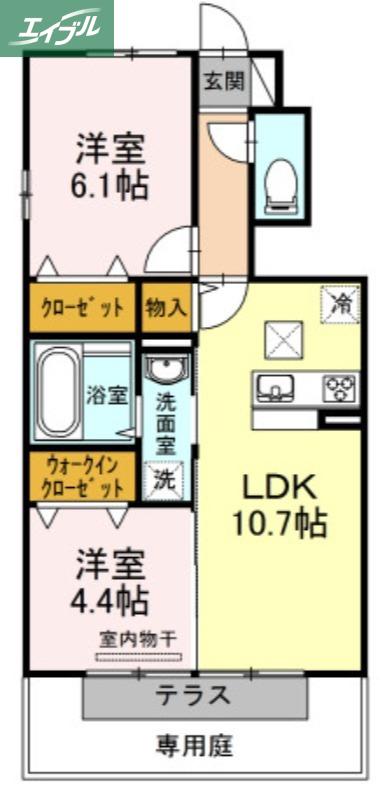 リバーパレス C棟(2LDK/1階)の間取り写真