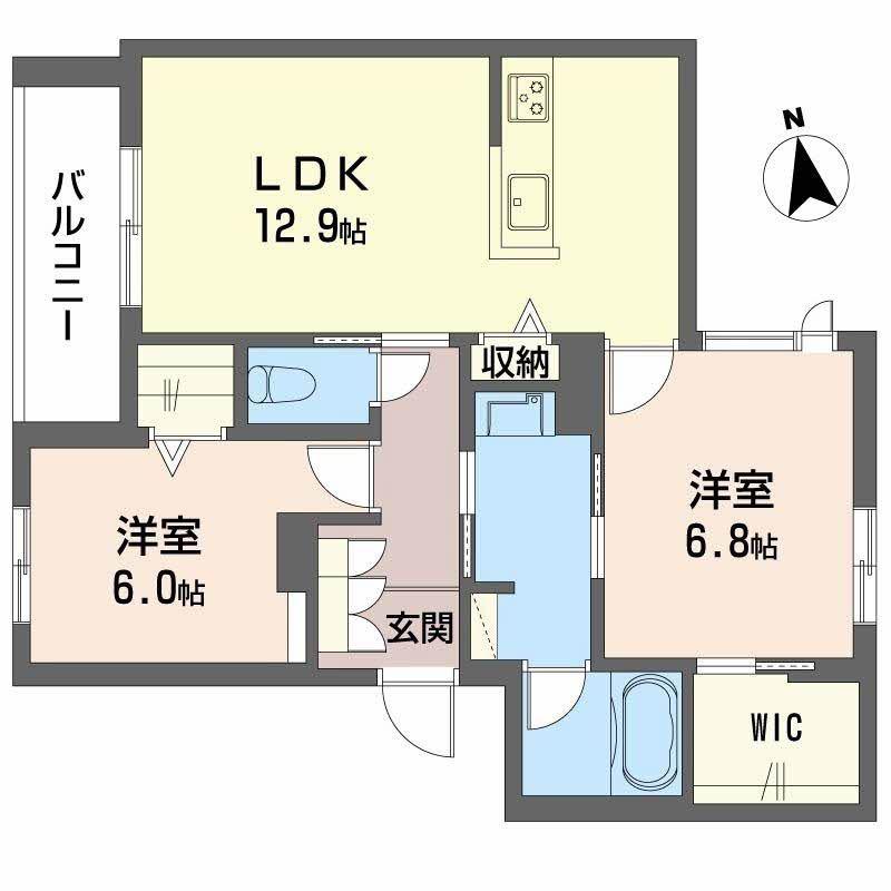 シャーメゾン セレッソ中桜塚(2LDK/2階)の間取り写真