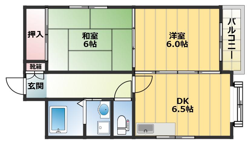 エバーグリーンII番館(2DK/4階)の間取り写真
