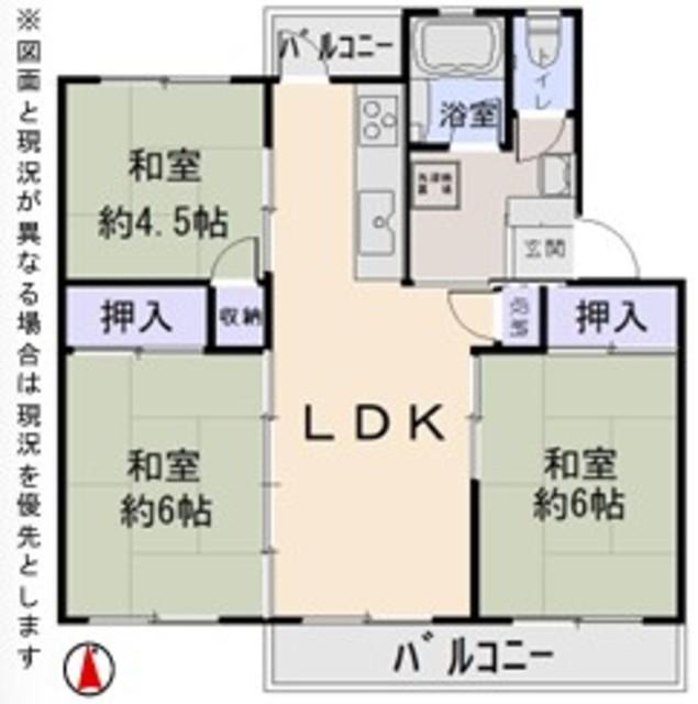 新金岡三丁壱番第六棟(3LDK/2階)の間取り写真