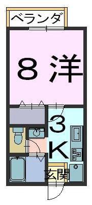 ジュネス春日A(1K/2階)の間取り写真