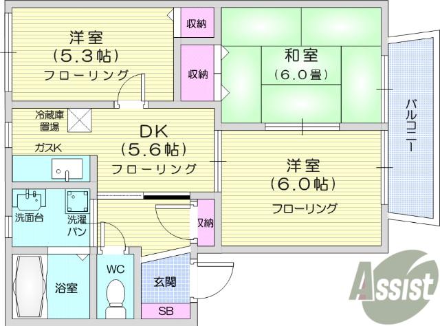 DIAS・FONTANA(3DK/1階)の間取り写真