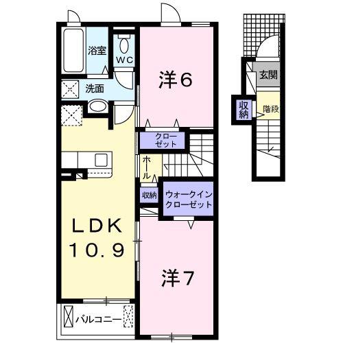 パストラル D(2LDK/2階)の間取り写真
