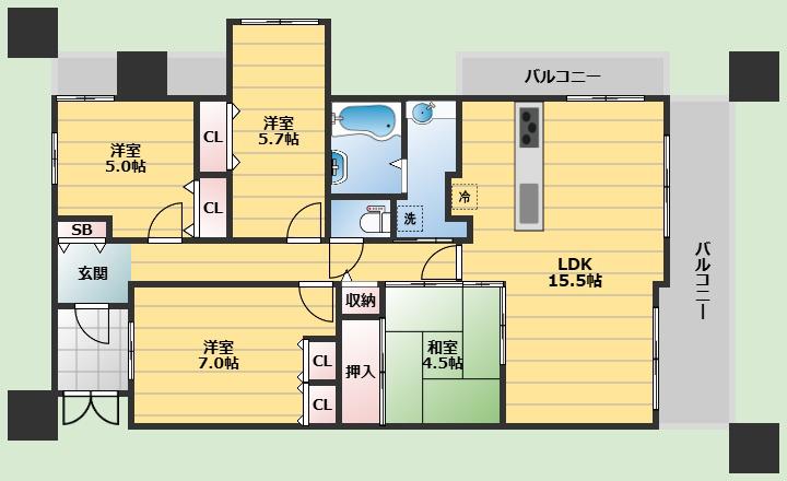 アリスト豊中清風荘(4LDK/7階)の間取り写真