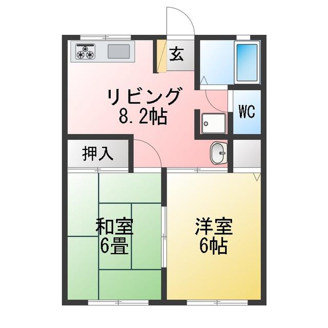 カルテット開栄D棟(2DK/1階)の間取り写真