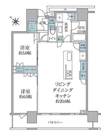 BRILLIA THE TOWER TOKYO YAESU AVENU(2LDK/5階)の間取り写真