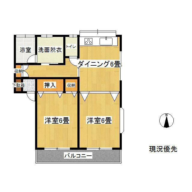 JR小海線 岩村田駅 徒歩16分 2階建 築27年(2DK/2階)の間取り写真