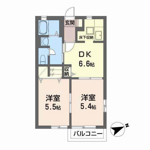 アビタシオン・ボヌールII(2DK/2階)の間取り写真