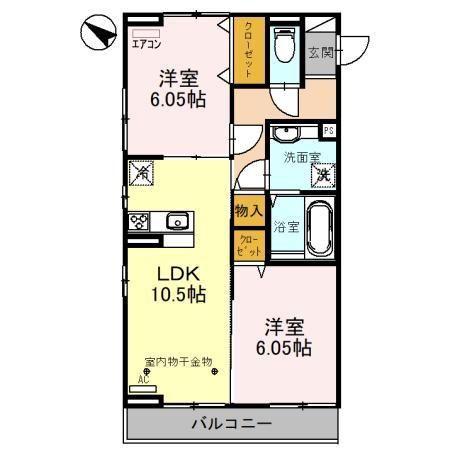 ノーブル浦和美園(2LDK/2階)の間取り写真