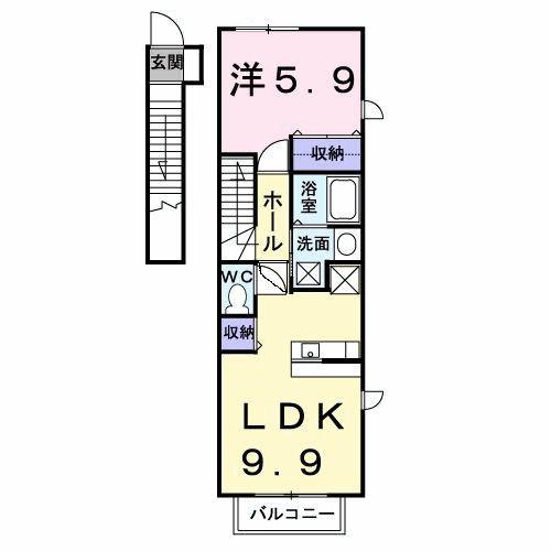 ベルセレーノ A(1LDK/2階)の間取り写真