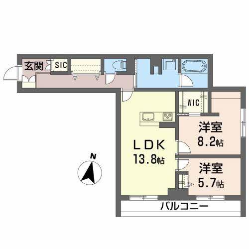 ベレオ大町(2LDK/2階)の間取り写真