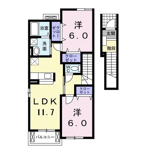 グリーンヒルズ稲岡 B(2LDK/2階)の間取り写真