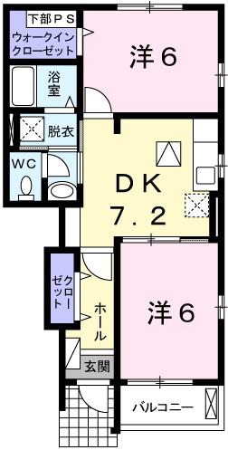 ヌーベル・ヴァン B棟(2DK/1階)の間取り写真