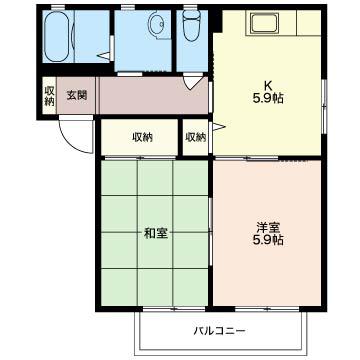 バリュージュ城山四番館(2K/2階)の間取り写真