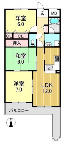 サンシティ摂陽Ⅱ(3LDK/7階)の間取り写真