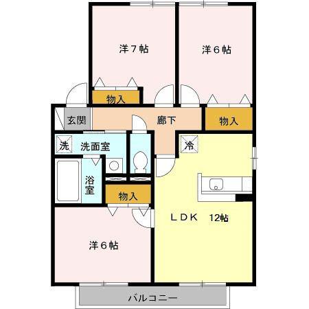 ブルースカイBC棟(3LDK/2階)の間取り写真