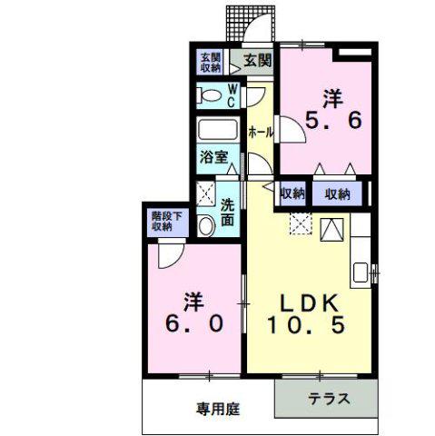 プラーノ川瀬B(2LDK/1階)の間取り写真