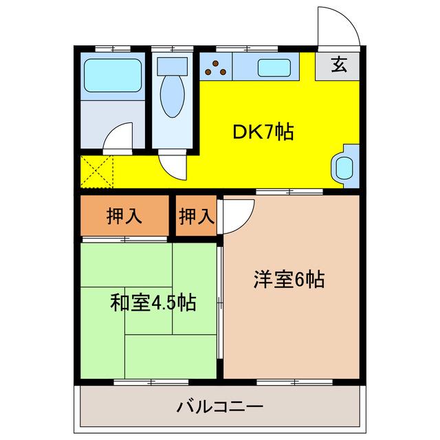 際波コーポ(2DK/1階)の間取り写真