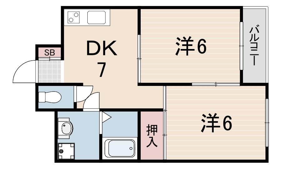 グランヴィア甲南(2LDK/4階)の間取り写真