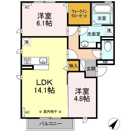 セジュール秀峰(2LDK/2階)の間取り写真